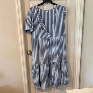 Old Navy Blue and White Striped Midi Dress